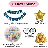 Alaina Happy Birthday Decoration Items 51 Pcs for Birthday Celebration for Boys Girls Kids Baby - Happy Birthday Banner, Pastel Balloons, Foil Stars, Chrome Balloons, Arch Strip, Glue Dots Strip-thumb1