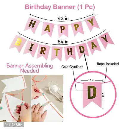 Alaina Happy Birthday Balloons Decoration Kit 61 Pcs - Happy Birthday Banner, Rose Gold Chrome Balloons, Rose Gold Confetti Balloons, Pink Metallic Balloons, Pink Pastel Balloons, Arch Strip.-thumb2