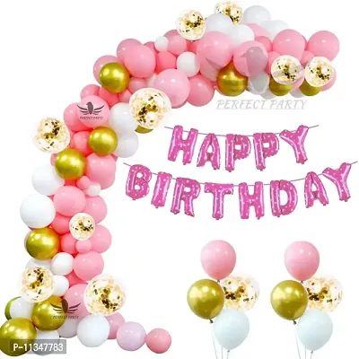 Alaina Happy Birthday Decoration Items 52 Pcs Combo Pack - Happy Birthday Foil Balloons, Metallic Balloons, Pastel Balloons, Balloons Arch Strip for Birthday Celebration | Birthday Balloons for Decoration