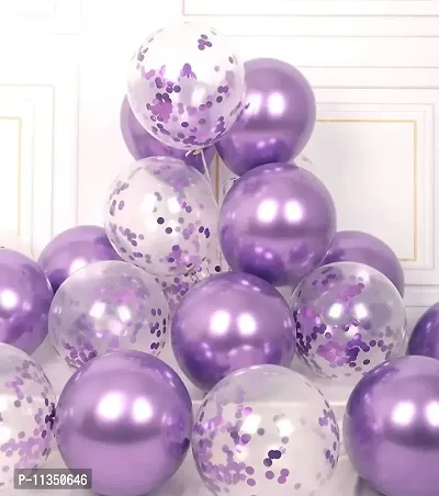 Alaina Chrome & Confetti Balloons for Birthday Decoration, Baby Shower, Marriage Anniversary Party Decoration - (Pack of 15, Purple)