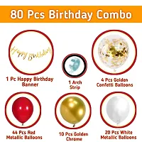 Alaina Happy Birthday Balloons Decoration Kit 80 Pcs - Happy Birthday Cursive Banner, Golden Chrome Balloons, Golden Confetti Balloons, Red White Metallic Balloons, Arch Strip.-thumb1