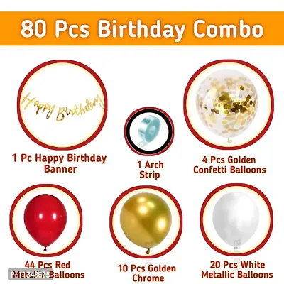 Alaina Happy Birthday Balloons Decoration Kit 80 Pcs - Happy Birthday Cursive Banner, Golden Chrome Balloons, Golden Confetti Balloons, Red White Metallic Balloons, Arch Strip.-thumb2