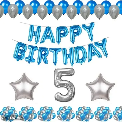 Alaina Happy Birthday Decoration Kit - 1 Set Happy Birthday Foil Letters + 2 Pcs Silver Foil Stars + 50 Pcs Metallic Balloons (Blue + Silver) + Birthday Age Foil Number (16 Happy Birthday)