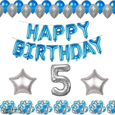 Alaina Happy Birthday Decoration Kit - 1 Set Happy Birthday Foil Letters + 2 Pcs Silver Foil Stars + 50 Pcs Metallic Balloons (Blue + Silver) + Birthday Age Foil Number (16 Happy Birthday)-thumb0