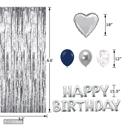 Alaina Happy Birthday Balloons Decoration Kit 35 Pcs - Happy Birthday Foil Balloons, Confetti Balloons, Fringe Curtains, Silver Foil Hearts, Metallic Balloons-thumb3