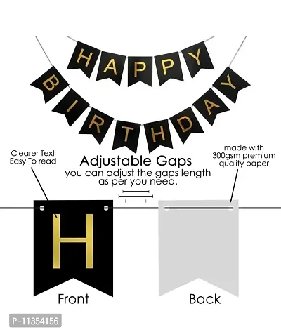 Alaina Birthday Decoration Items Combo Pack of 57 Black Golden Theme - Happy Birthday Banner, Confetti Balloons, Chrome Balloons, Metallic Balloons, Balloons Arch Strip, Glue Dots Strip-thumb2