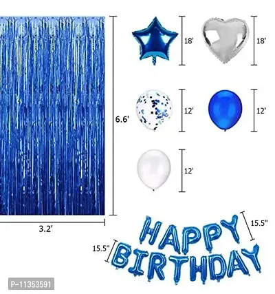 Alaina Happy Birthday Balloons Decoration Kit 37 Pcs Set for Boys Girls Kids - Happy Birthday Foil Balloons, Blue Fringe Curtains, Foil Stars, Foil Hearts, Confetti Balloons, Metallic Balloons-thumb3