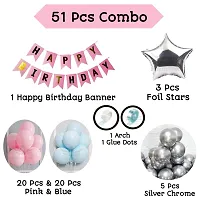 Alaina Happy Birthday Decoration Items 51 Pcs for Birthday Celebration for Boys Girls Kids Baby - Happy Birthday Banner, Pastel Balloons, Foil Stars, Chrome, Arch Strip, Glue Dots Strip-thumb1