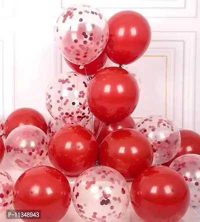 Alaina Chrome & Confetti Balloons for Birthday Decoration, Baby Shower, Marriage Anniversary Party Decoration - (Pack of 50, Red)