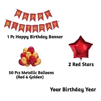 Alaina Happy Birthday Decoration Kit - 1 Pc Happy Birthday Banner (Red & Golden Color) + 50 Pcs Metallic Balloons (Red & Golden) + 2 Red Foil Stars + Your Birthday Age (24 Happy Birthday)-thumb1