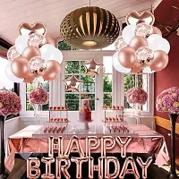 Alaina Happy Birthday Decoration Kit 48 Pcs Combo Pack - 1 Set Happy Birthday Foil Letters + 3 Pcs Rose Gold Confetti Balloons + 2 Pcs Rose Gold Foil Hearts + 2 Pcs Rose Gold Foil Stars + 40 Pcs Metallic Balloons (Rose Gold & White)-thumb1