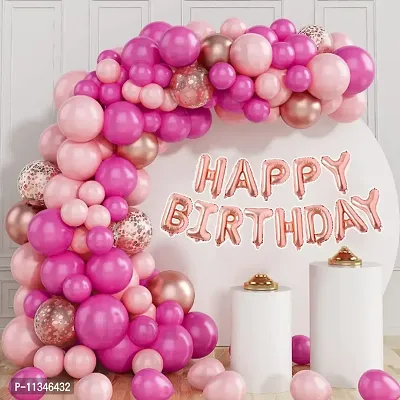 Alaina Happy Birthday Balloons Decoration Kit 61 Pcs - Happy Birthday Foil balloons, Rose Gold Chrome Balloons, Rose Gold Confetti Balloons, Pink Metallic Balloons, Pink Pastel Balloons, Arch Strip.