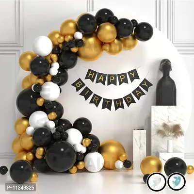 Alaina Happy Birthday Balloons Decoration Kit 53 Pcs - Happy Birthday Banner, Chrome Balloons, Metallic Balloons, Arch Strip, Glue Dots Strip.