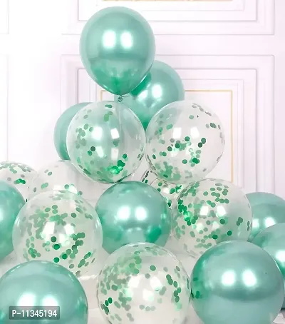 Alaina Chrome & Confetti Balloons for Birthday Decoration, Baby Shower, Marriage Anniversary Party Decoration - (Pack of 15, Green)-thumb0