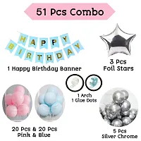 Alaina Happy Birthday Balloons Decoration Kit 51 Pcs - Happy Birthday Banner, Pastel Balloons, Foil Star, Silver Chrome, Arch Strip, Glue Dots Strip.-thumb1