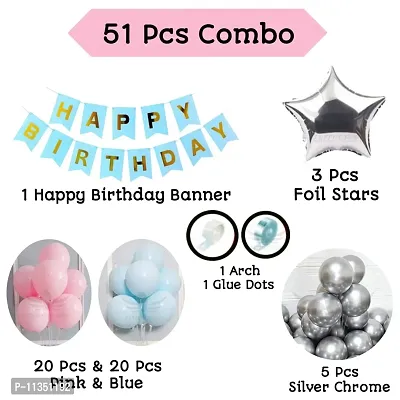 Alaina Happy Birthday Balloons Decoration Kit 51 Pcs - Happy Birthday Banner, Pastel Balloons, Foil Star, Silver Chrome, Arch Strip, Glue Dots Strip.-thumb2