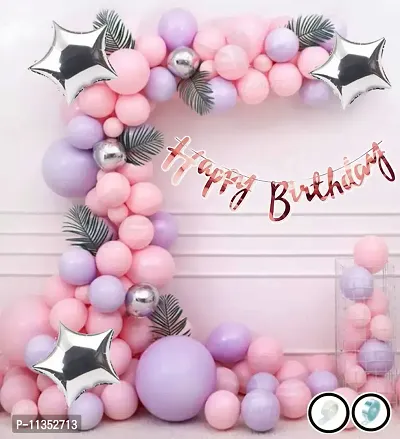 Alaina Pink Purple Birthday Balloons for Decoration 51 Pcs for Girls Birthday Celebration - Happy Birthday Cursive Banner, Chrome Balloons, Foil Stars, Pastel Balloons, Balloons Arch Strip, Glue Dots Strip