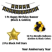 Alaina Happy Anniversary Decoration Kit - 1 Pc Happy Anniversary Banner + 50 Pcs Metallic Balloons (Black & Golden Color) + 2 Golden Foil Stars + Your Anniversary Year (34 Happy Anniversary)-thumb1