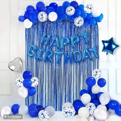 Alaina Happy Birthday Balloons Decoration Kit 37 Pcs Set for Boys Girls Kids - Happy Birthday Foil Balloons, Blue Fringe Curtains, Foil Stars, Foil Hearts, Confetti Balloons, Metallic Balloons-thumb5