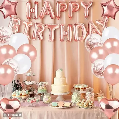 Alaina Happy Birthday Decoration Kit 48 Pcs Combo Pack - 1 Set Happy Birthday Foil Letters + 3 Pcs Rose Gold Confetti Balloons + 2 Pcs Rose Gold Foil Hearts + 2 Pcs Rose Gold Foil Stars + 40 Pcs Metallic Balloons (Rose Gold & White)-thumb4