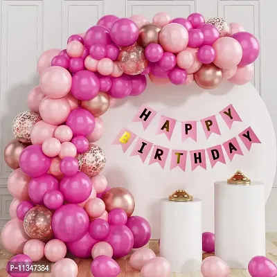 Alaina Happy Birthday Balloons Decoration Kit 61 Pcs - Happy Birthday Banner, Rose Gold Chrome Balloons, Rose Gold Confetti Balloons, Pink Metallic Balloons, Pink Pastel Balloons, Arch Strip.