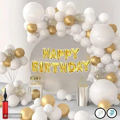 Alaina Happy Birthday Decoration Kit 60 Pcs Combo Pack for Girls Boys Kids - Happy Birthday Foil Balloons, Confetti Balloons, Chrome Balloons, Pastel Balloons, Balloons Arch Strip, Glue Dots Strip, Balloons Hand Pump