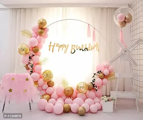 Alaina Happy Birthday Decoration Kit 55 Pcs Combo Pack - 1 Pc Happy Birthday Cursive Banner + 4 Pcs Golden Confetti Balloons + 10 Pcs Golden Chrome Balloons + 40 Pcs Pink Pastel Balloons-thumb0