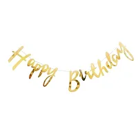 Alaina Boys Girl's Happy Birthday Decoration Items 46 Pcs Combo Set - Golden Happy Birthday Cursive foil Banner-thumb1