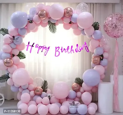 Alaina Pink Purple Birthday Decoration Items 57 Pcs Combo - Happy Birthday Cursive Banner, Confetti Balloons, Chrome Balloons, Pastel Balloons, Balloons Arch Strip & Glue Dots Strip for Birthday Celebration | Birthday Balloons for Decoration