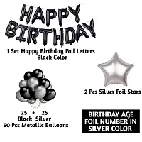 Alaina Happy Birthday Decoration Kit - 1 Set Happy Birthday Foil Letters + 2 Pcs Silver Foil Stars + 50 Pcs Metallic Balloons (Black + Silver) + Birthday Age Foil Number (39 Happy Birthday)-thumb1