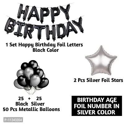 Alaina Happy Birthday Decoration Kit - 1 Set Happy Birthday Foil Letters + 2 Pcs Silver Foil Stars + 50 Pcs Metallic Balloons (Black + Silver) + Birthday Age Foil Number (39 Happy Birthday)-thumb2