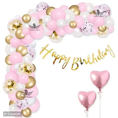 Alaina Happy Birthday Balloons Decoration Kit 57 Pcs - Happy Birthday Cursive Banner, Rose Gold Foil Hearts, Confetti Balloons, Metallic Balloons