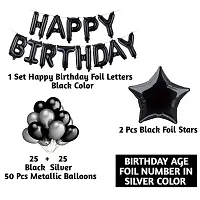 Alaina Happy Birthday Decoration Kit - 1 Set Happy Birthday Foil Letters (Black Color) + 2 Pcs Black Foil Stars + 50 Pcs Metallic Balloons (Black + Silver) (35 Happy Birthday)-thumb1