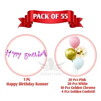 Alaina Happy Birthday Balloons Decoration Kit 55 Pcs - Happy Birthday Cursive Banner, Confetti Balloons, Golden Chrome Balloons, White & Pink Balloons-thumb1