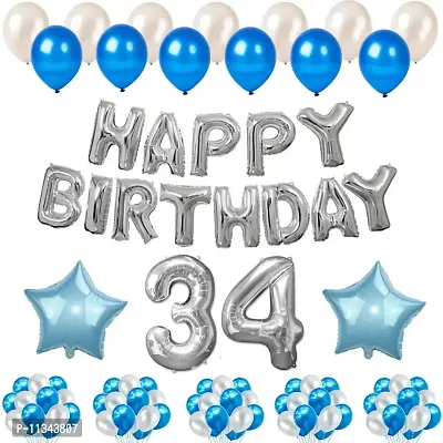 Alaina Happy Birthday Decoration Kit - 1 Set Happy Birthday Foil Letters (Set of 13 Letters) + 50 Pcs Metallic Balloons (Blue & White) + 2 Pcs Blue Foil Stars + Your Birthday Age (6 Happy Birthday)-thumb0