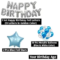 Alaina Happy Birthday Decoration Kit - 1 Set Happy Birthday Foil Letters (Set of 13 Letters) + 50 Pcs Metallic Balloons (Blue & White) + 2 Pcs Blue Foil Stars + Your Birthday Age (6 Happy Birthday)-thumb1