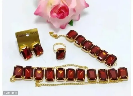 Stylish Red Alloy Jewellery Set For Women-thumb0