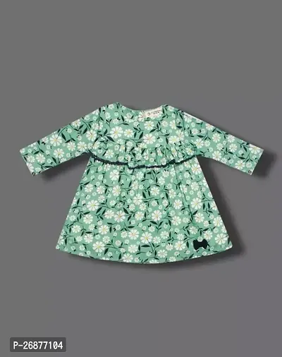 Fabulous Green Viscose Rayon Printed A-Line Dress For Girls