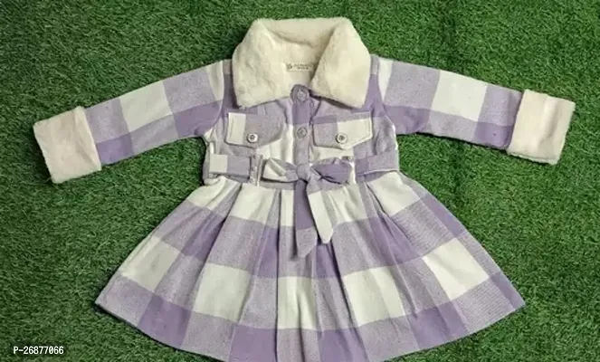 Fabulous Purple Wool Checked A-Line Dress For Girls-thumb0