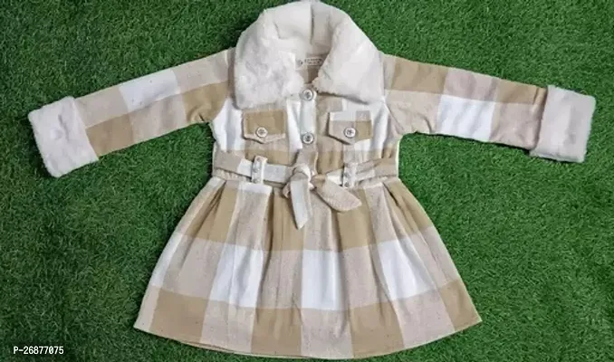 Fabulous Brown Wool Checked A-Line Dress For Girls-thumb0