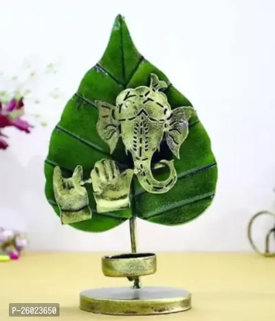 Elegant Ganesha On Leaf T-Light Candle Holder-thumb0