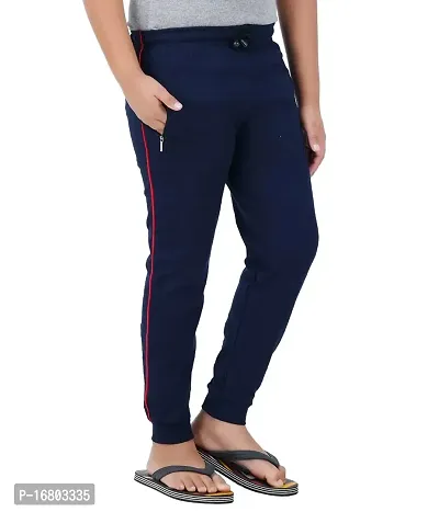Thirteen Eleven Boys Regular Fit Solid Cotton Track Pants with 2 Zip Pockets (KM-Boys-Track-201-RIB-Navy Blue_10 Years - 11 Years)