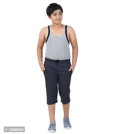 THIRTEEN ELEVEN Boys Solid Cotton ThreeFourth Regular Shorts with 2 Zip Pockets (KM-Boys-3/4th-201_Steel Grey_3 Years - 4 Years)-thumb3