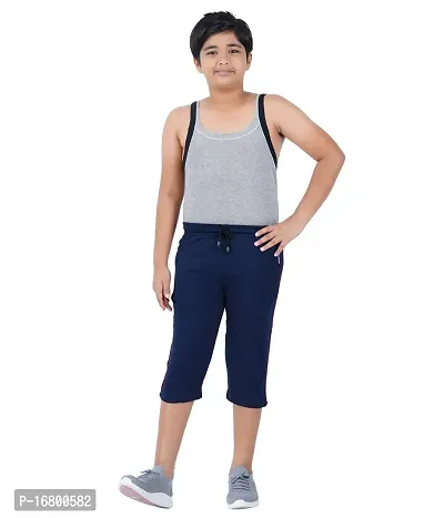 THIRTEEN ELEVEN Boys Solid Cotton ThreeFourth Regular Shorts with 2 Zip Pockets (KM-Boys-3/4th-201_Navy Blue_3 Years - 4 Years)-thumb3