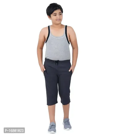 THIRTEEN ELEVEN Boys Solid Cotton ThreeFourth Regular Shorts with 2 Zip Pockets (KM-Boys-3/4th-201_Steel Grey_18 Months - 24 Months)-thumb3