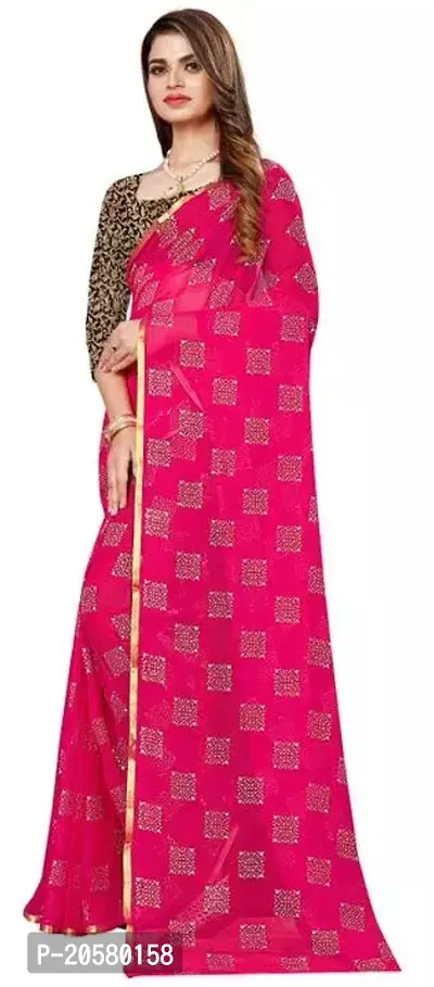 Elegant Pink Chiffon Saree with Blouse piece For Women-thumb0