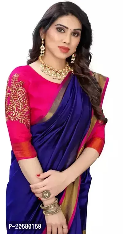 Elegant Royal Blue Art Silk Saree with Blouse piece For Women-thumb0