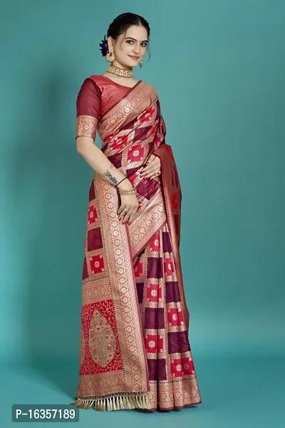 Stylish Silk Blend Zari Saree With Blouse Piece For Women-thumb5