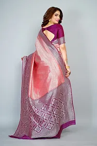 Stylish Silk Blend Zari Saree With Blouse Piece For Women-thumb1