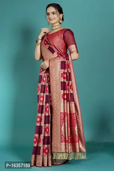 Stylish Silk Blend Zari Saree With Blouse Piece For Women-thumb4